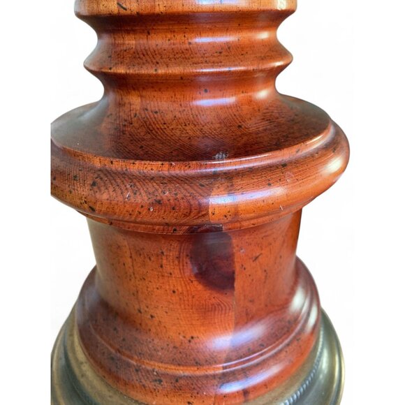 Vintage Mid Century Brass & Wood Table Lamp With Harp & Finial - Picture 8 of 10